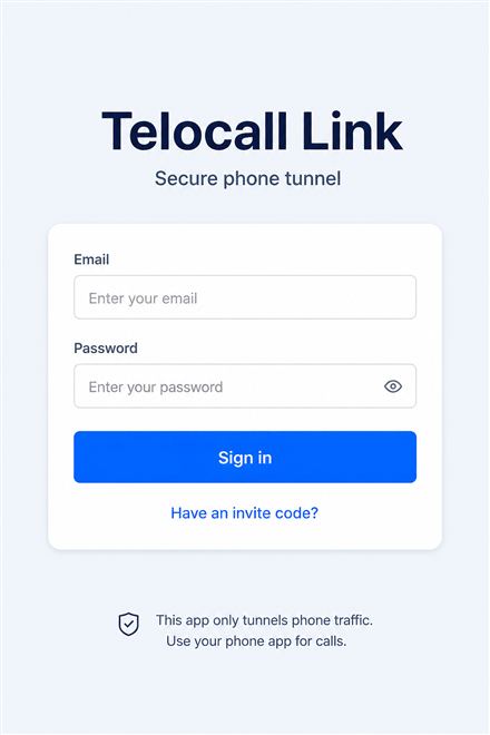 Telocall Link Android sign-in screen